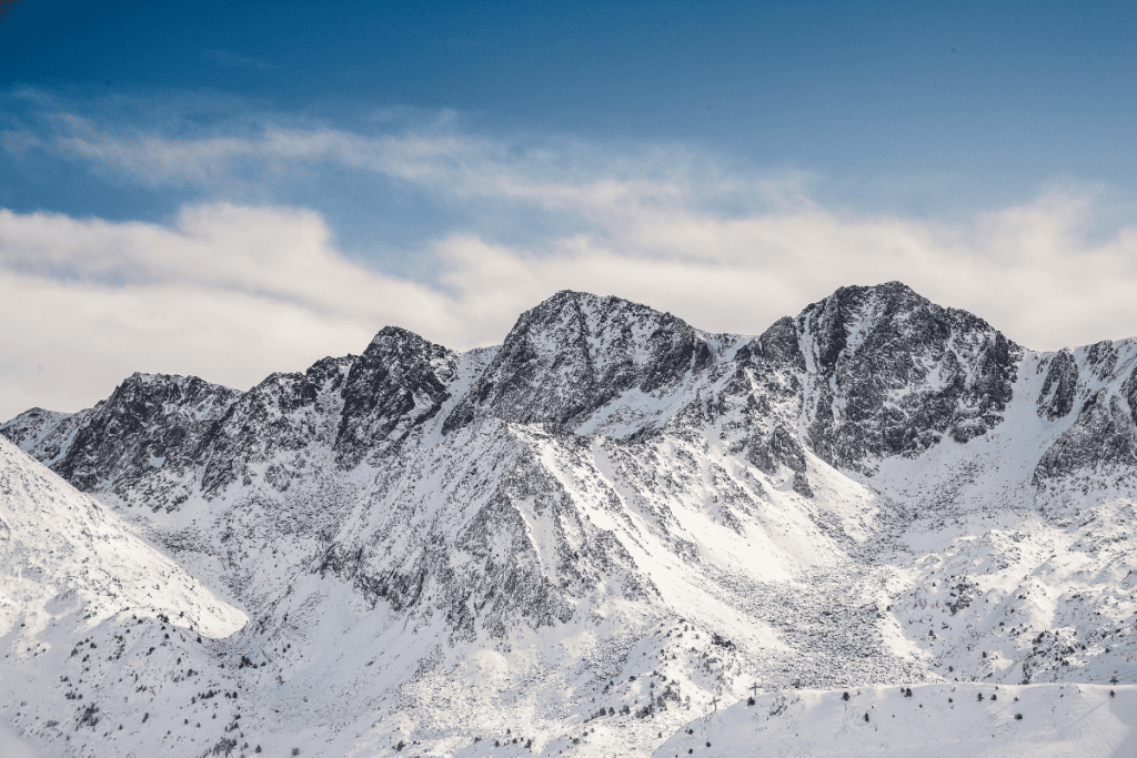 Snow-covered mountains in the Pyrenees in winter