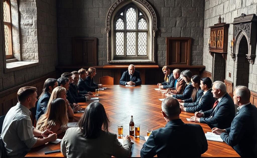 Une réunion d'entreprise dans un château.